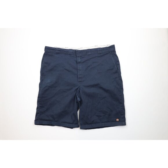 Vintage Dickies Mens 48 Distressed Spell Out Workwear Mechanic Shorts Navy Blue - Picture 1 of 16